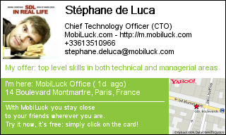 Stéphane de Luca CTO business card at MobiLuck.com